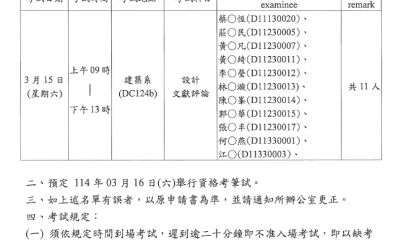 113學年度第二學期博士班資格考筆試公告