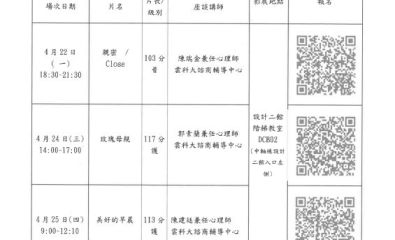 本校於113年4月22日及4月25日辦理「2024性別影展」，歡迎教職員工生踴躍參加!!